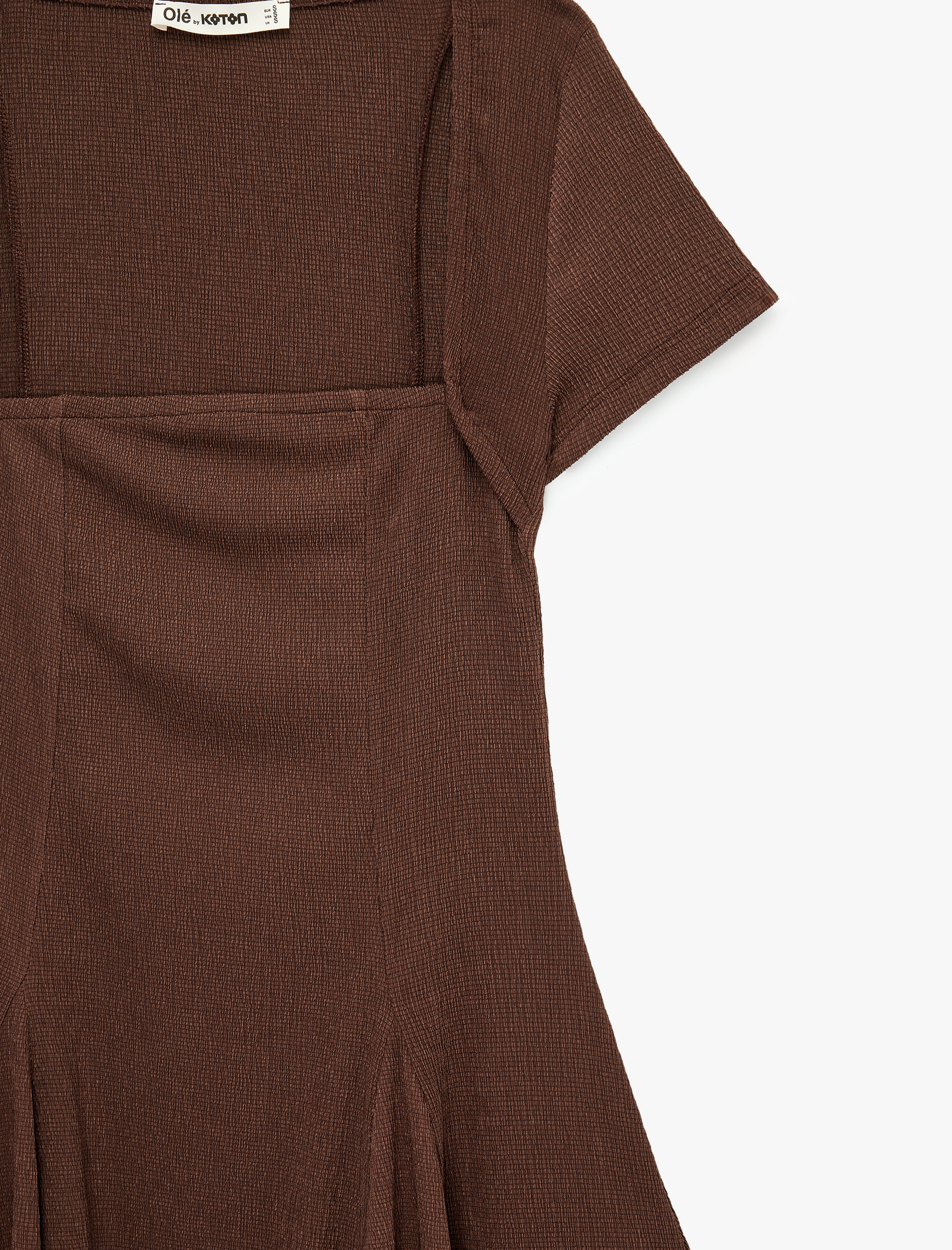   Kısa Kollu Kare Yaka Bürümcük Mini Elbise