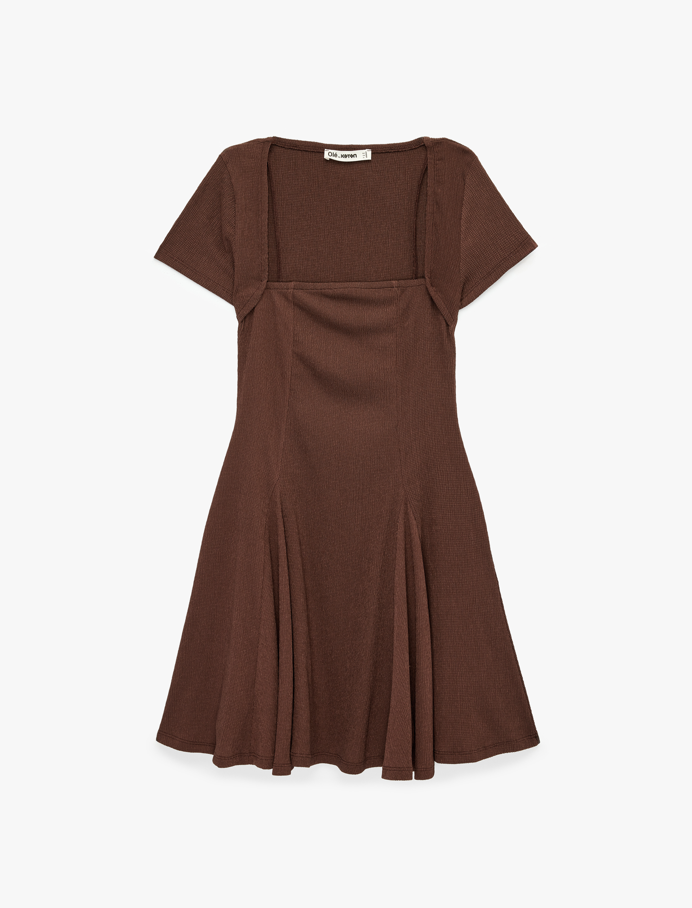   Kısa Kollu Kare Yaka Bürümcük Mini Elbise