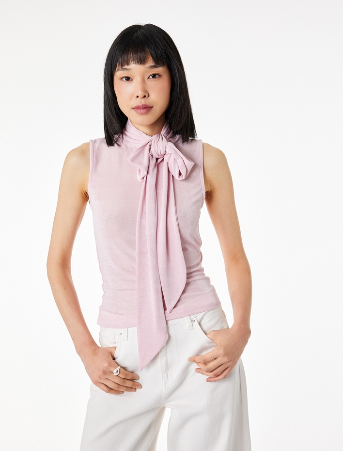  Şal Yaka Kolsuz Bluz