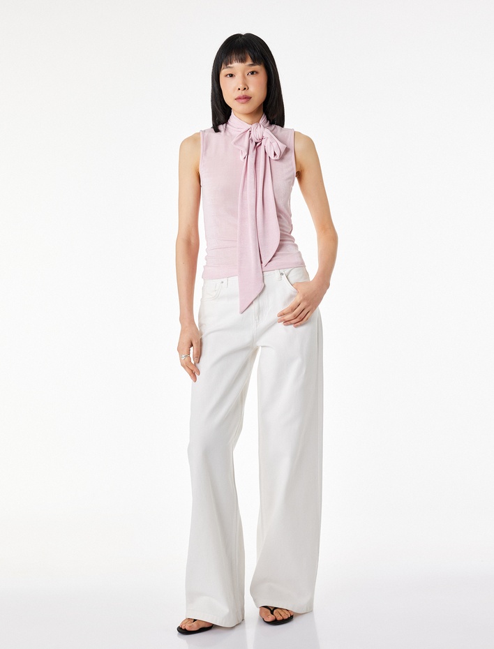  Şal Yaka Kolsuz Bluz