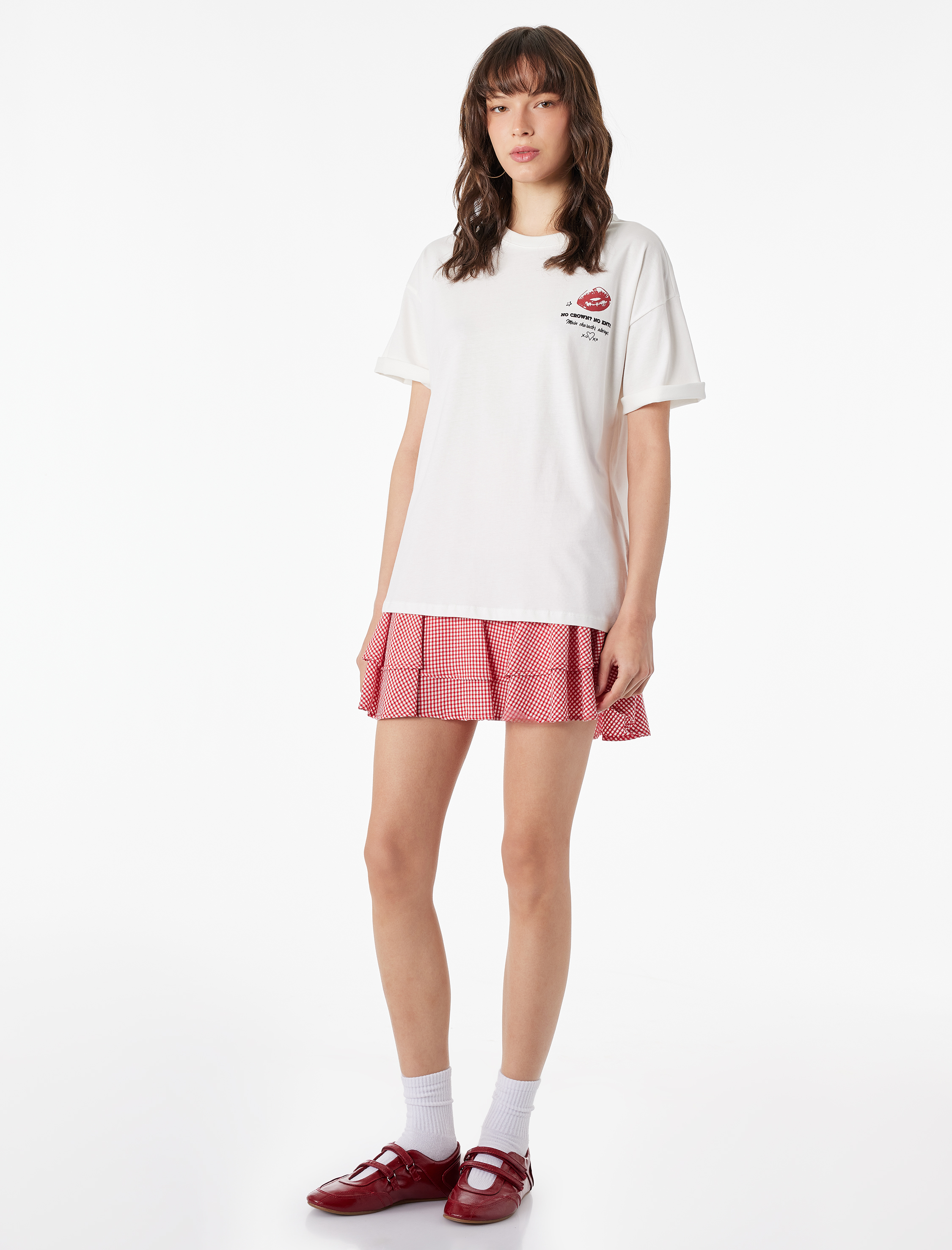 Bisiklet Yaka Rahat Kalıp Kısa Kollu Arkası Baskılı Pamuklu Tişört