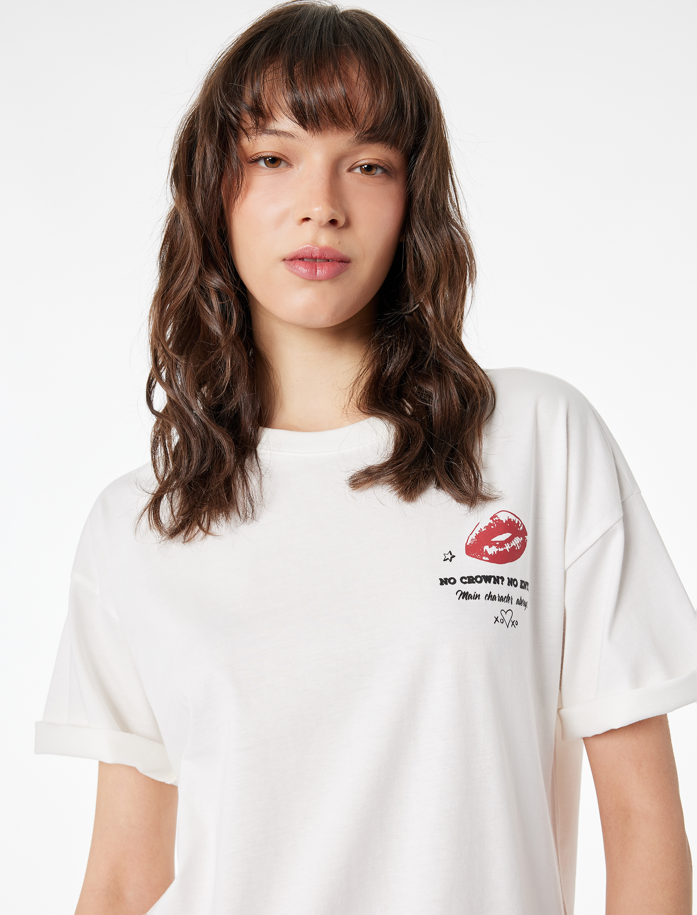 Bisiklet Yaka Rahat Kalıp Kısa Kollu Arkası Baskılı Pamuklu Tişört - Görsel 2