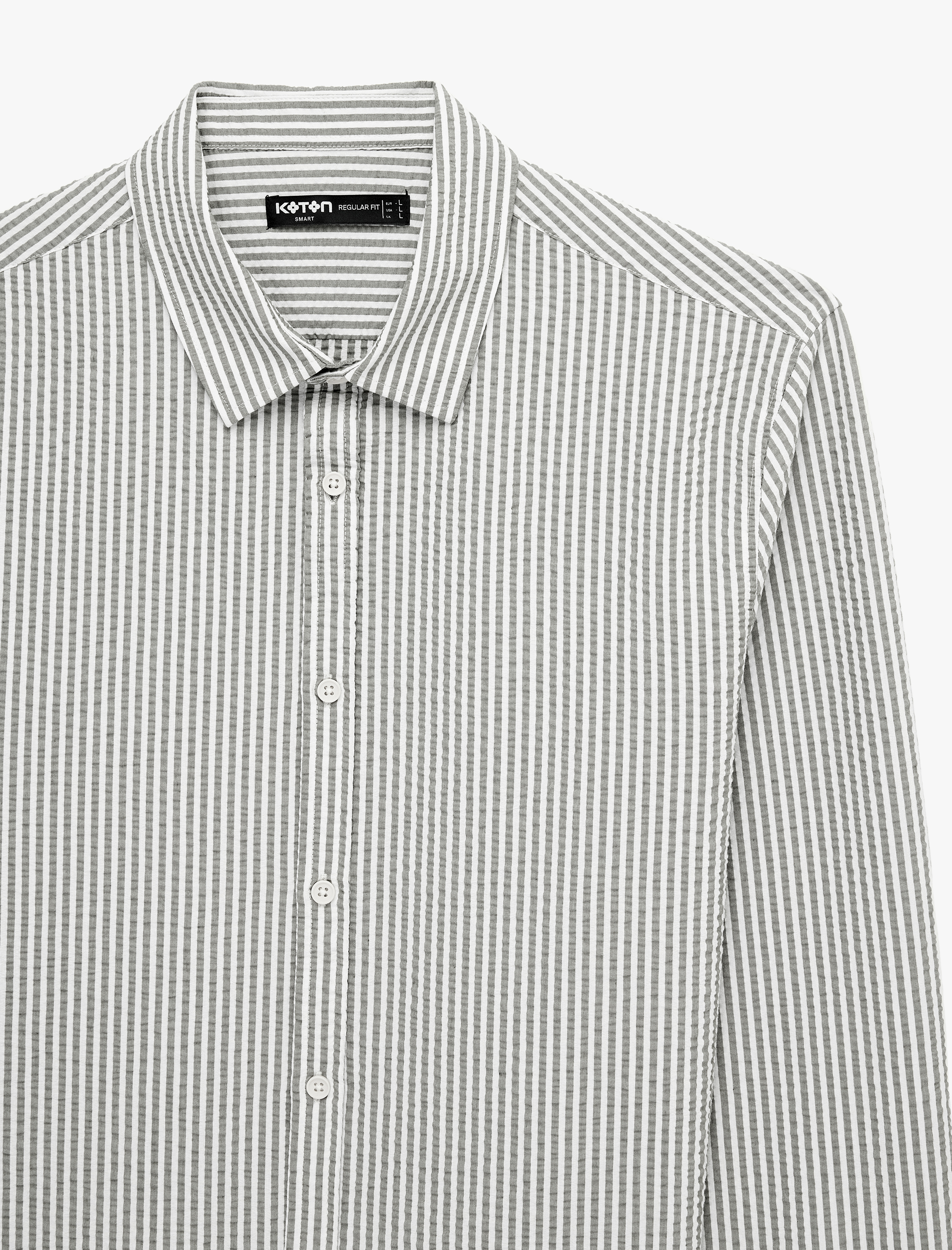 Regular Fit Viskon Karışımlı Düğmeli Gömlek Yaka Çizgili Uzun Kollu Gömlek - Görsel 5