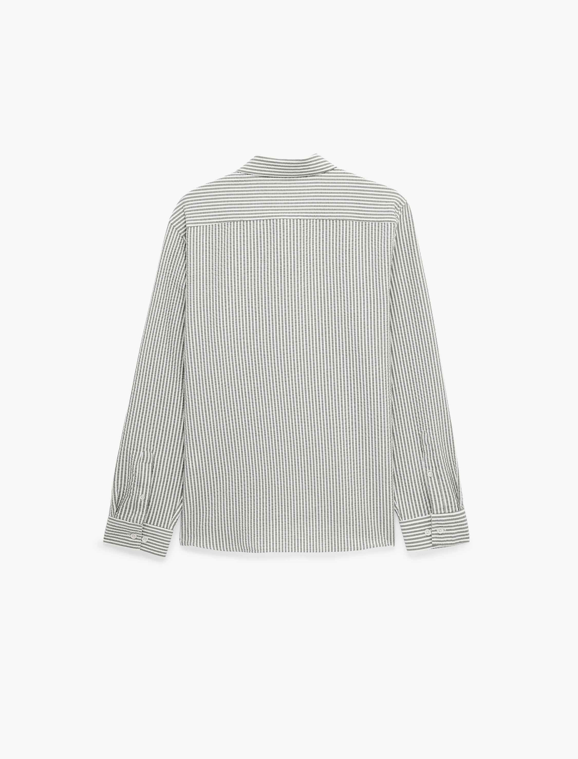 Regular Fit Viskon Karışımlı Düğmeli Gömlek Yaka Çizgili Uzun Kollu Gömlek - Görsel 4