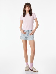 Viskon Karışımlı Kısa Kollu Bürümcük Kayık Yaka Tişört