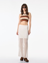 Astarlı Yüksek Bel Slim Fit File Kalem Uzun Etek