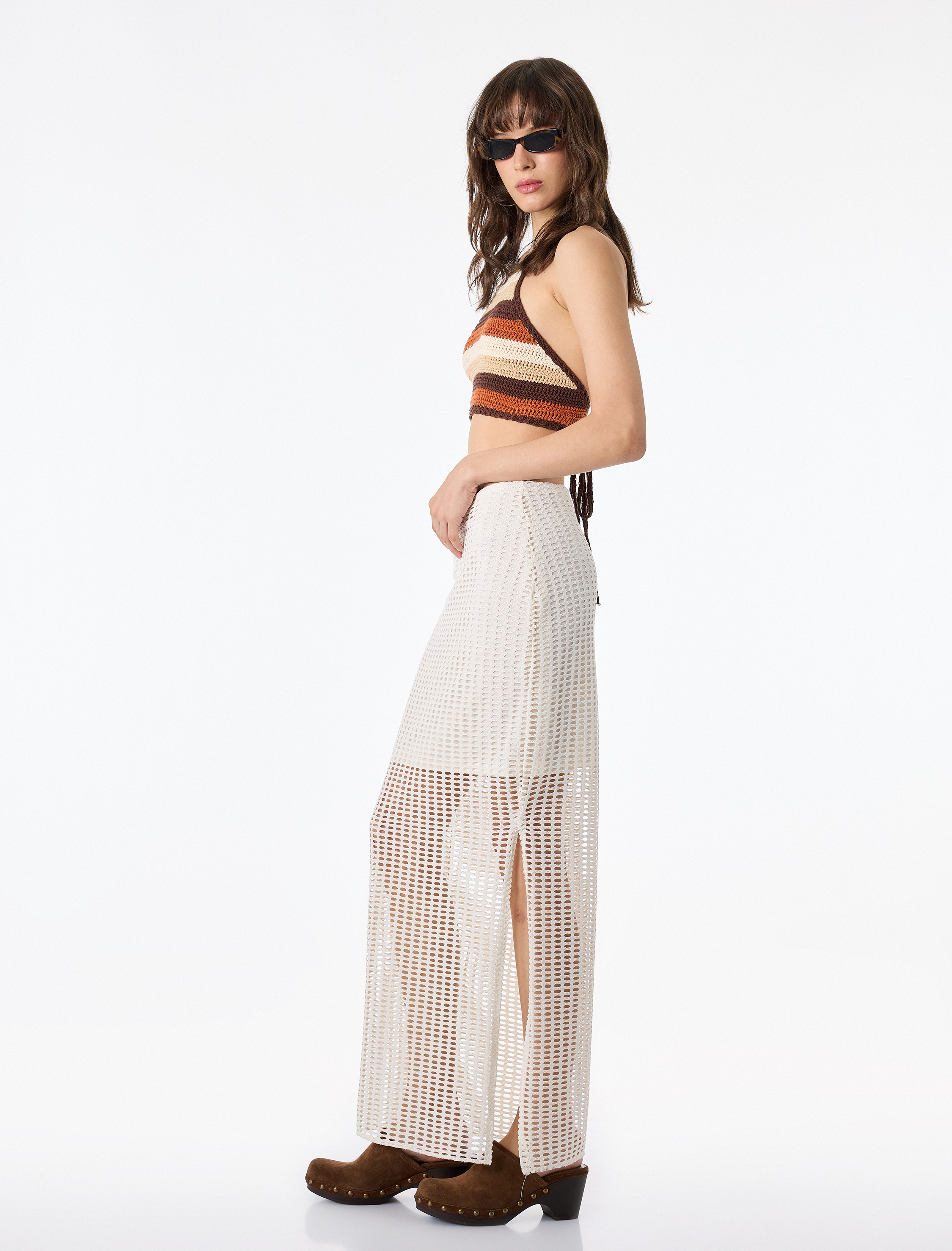   Astarlı Yüksek Bel Slim Fit File Kalem Uzun Etek