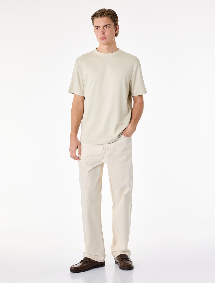  Regular Fit Kısa Kollu Bisiklet Yaka Viskon Karışımlı Basic Tişört