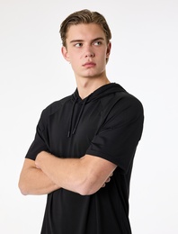 Rahat Kalıp Kısa Kollu Kapüşonlu Spor Tişört