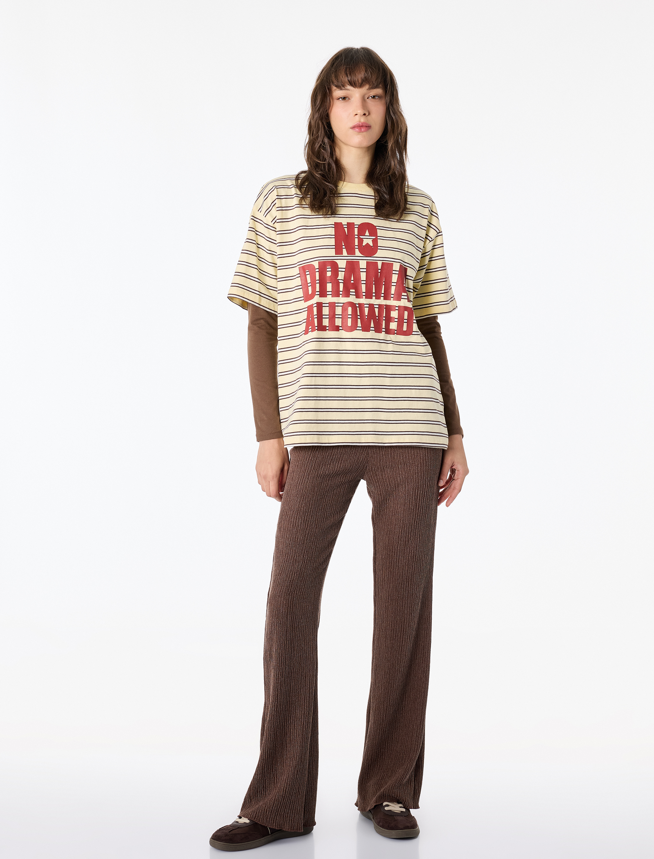 Yüksek Bel Bürümcük Kumaş İspanyol Paça Pantolon