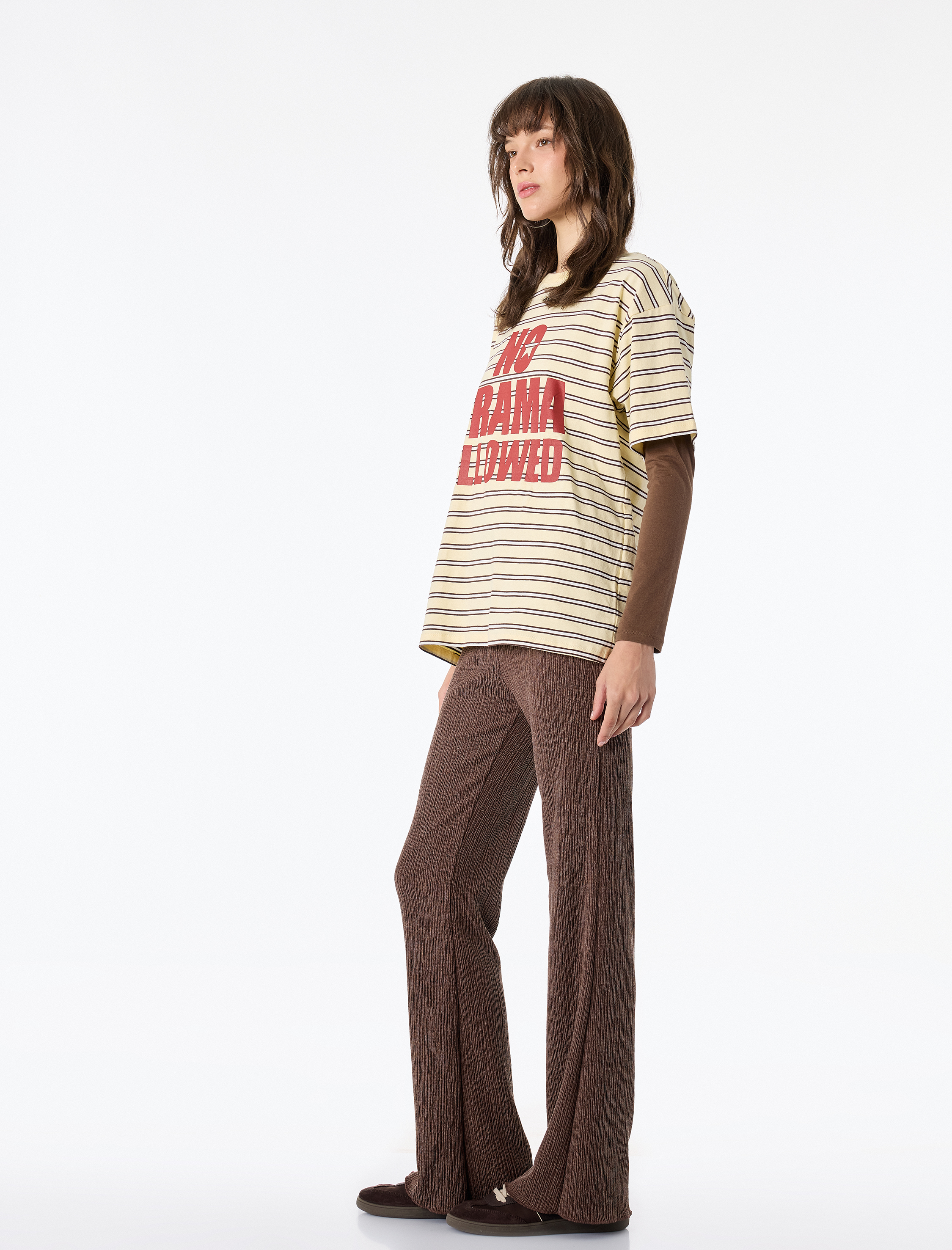 Yüksek Bel Bürümcük Kumaş İspanyol Paça Pantolon - Görsel 2