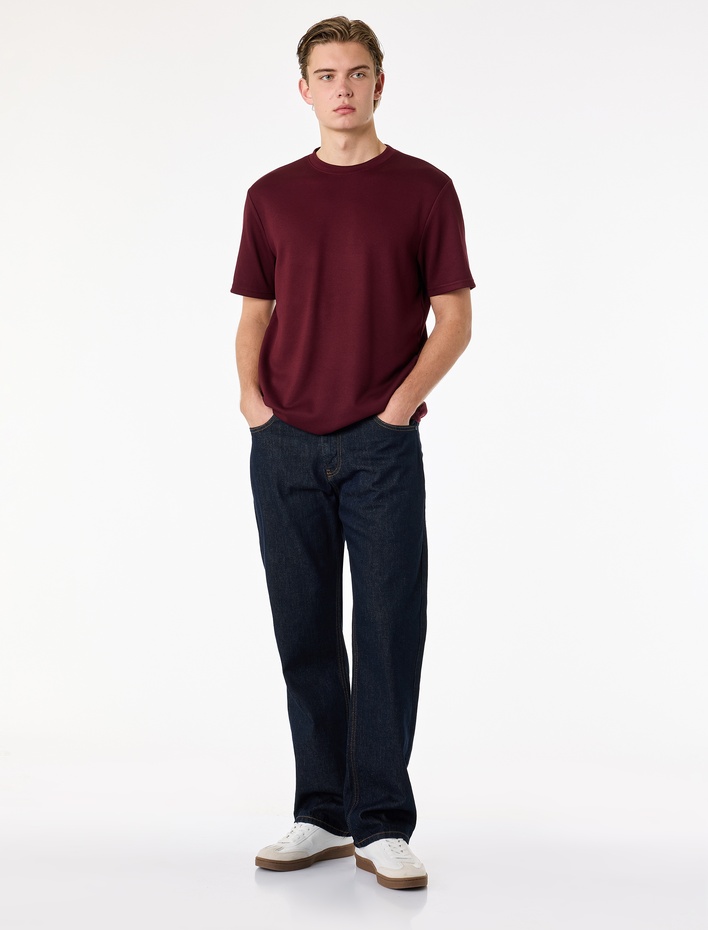  Regular Fit Kısa Kollu Bisiklet Yaka Viskon Karışımlı Basic Tişört