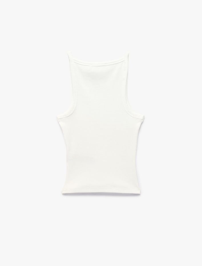  Slim Fit Pamuklu Kolsuz Kayık Yaka Bluz