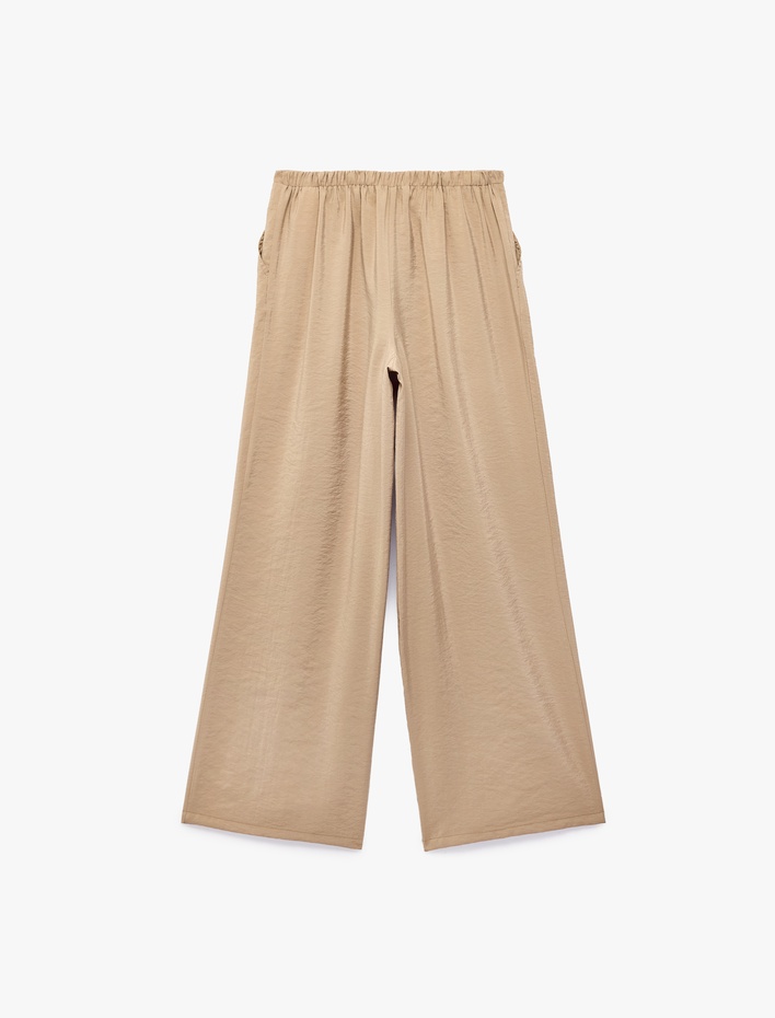  Modal Kumaş Beli Bağlamalı Pileli Straight Fit Geniş Paça Palazzo Pantolon