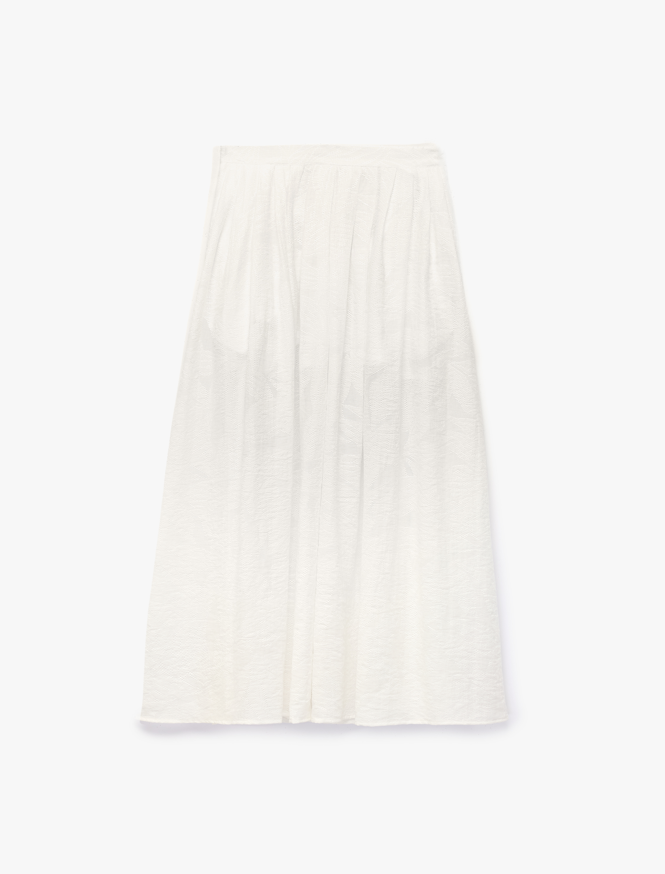   Viskon Kumaş Floral Dokulu Yırtmaç Detaylı Pileli Midi Kloş Etek