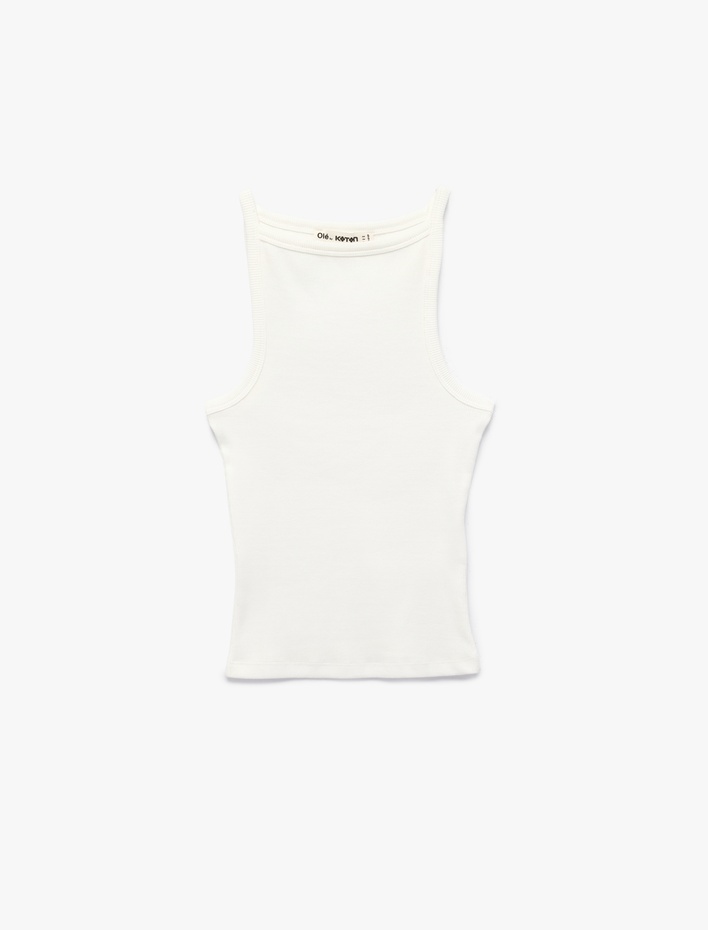  Slim Fit Pamuklu Kolsuz Kayık Yaka Bluz