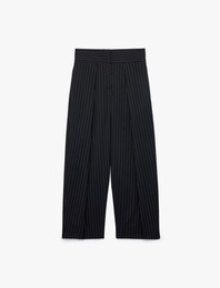 Pileli Yüksek Bel Rahat Kalıp Çizgili Balon Pantolon