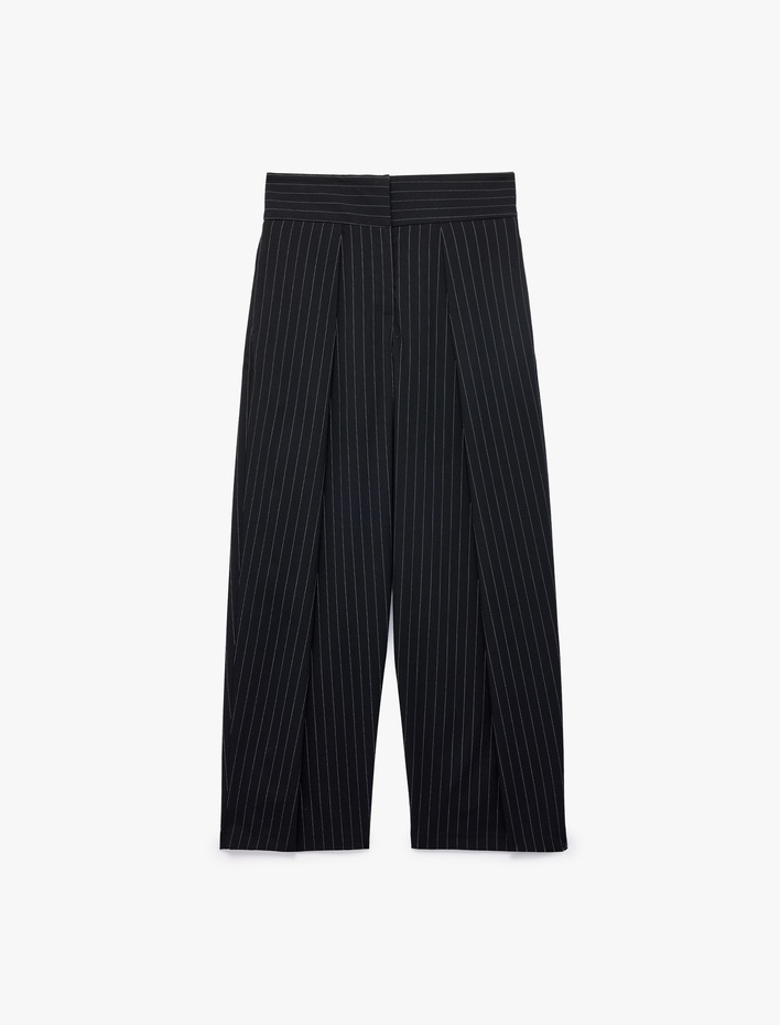  Pileli Yüksek Bel Rahat Kalıp Çizgili Balon Pantolon