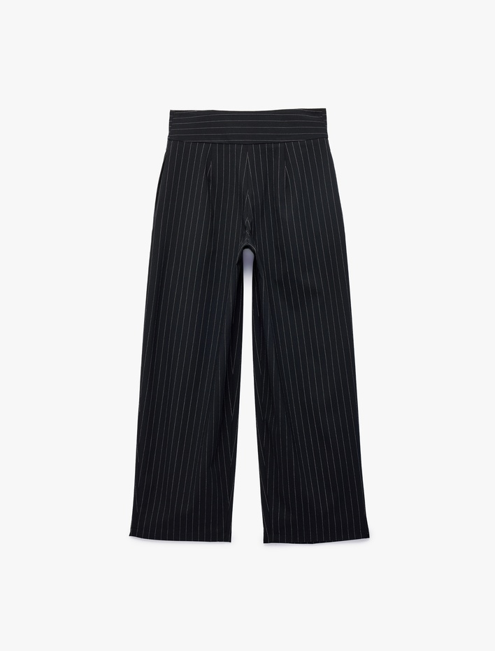  Pileli Yüksek Bel Rahat Kalıp Çizgili Balon Pantolon