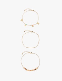 Boncuk Detaylı 3'lü Zincir Bileklik Seti