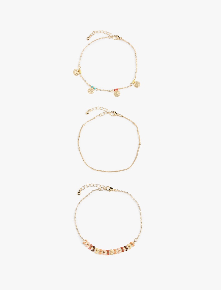 Kadın Boncuk Detaylı 3'lü Zincir Bileklik Seti