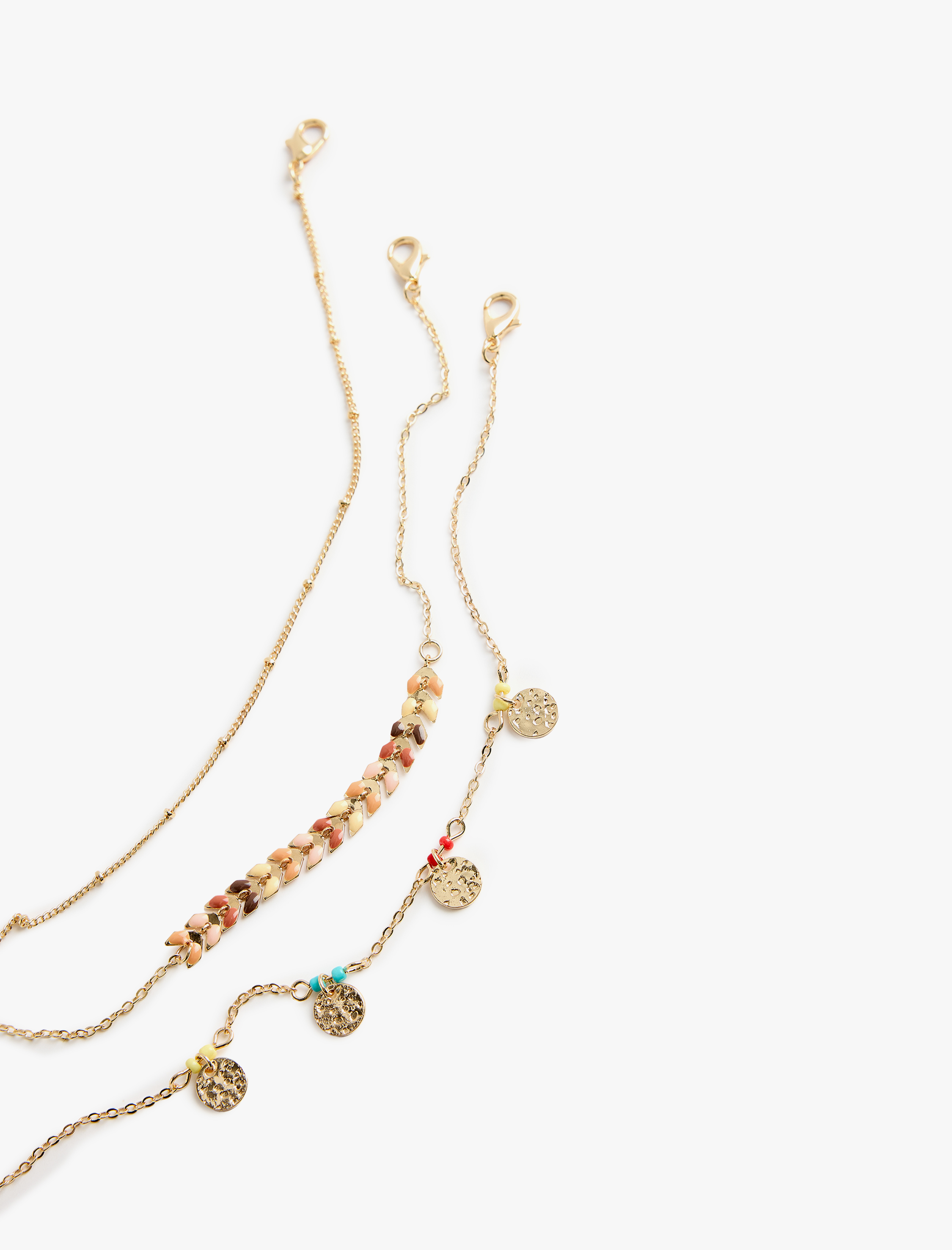  Kadın Boncuk Detaylı 3'lü Zincir Bileklik Seti