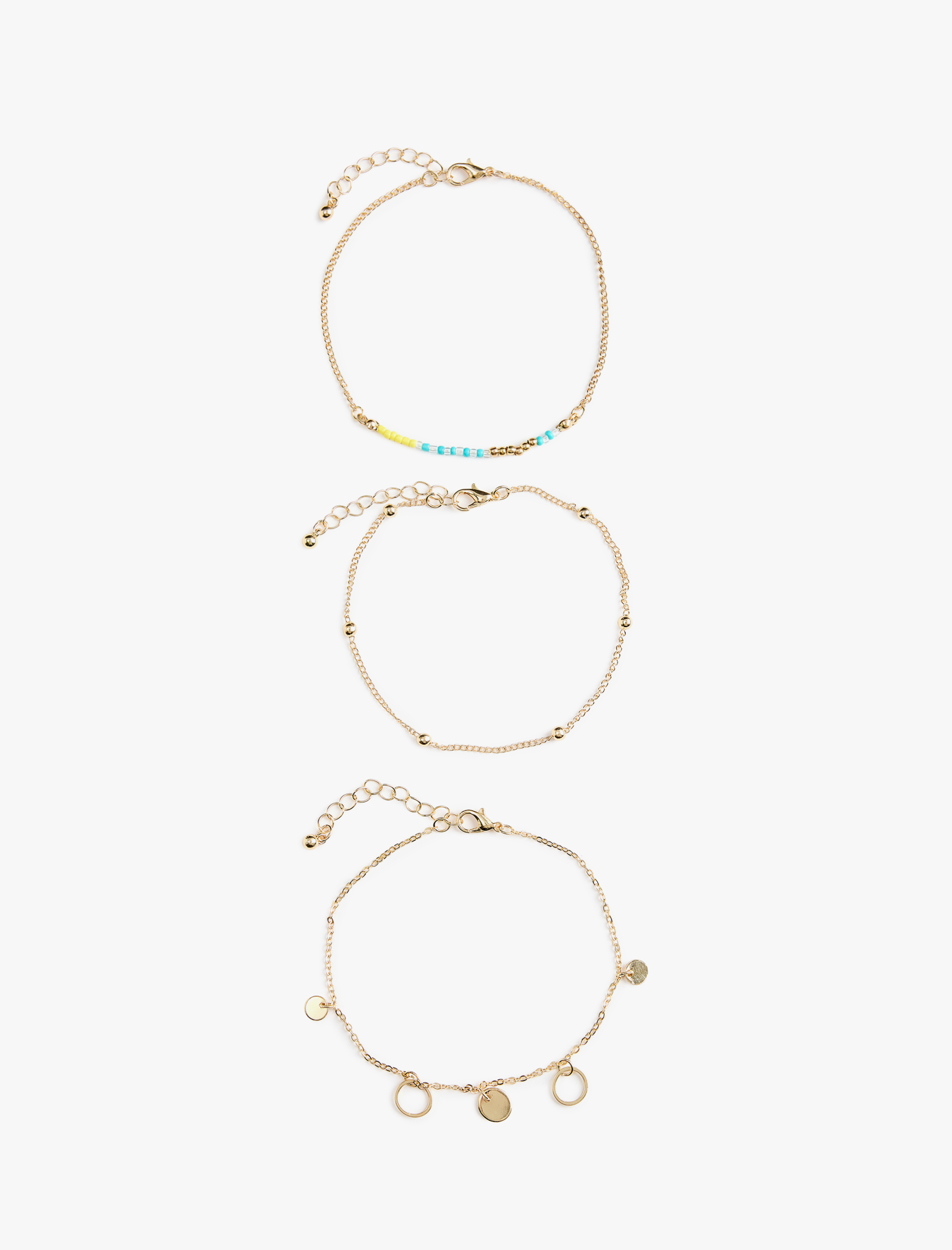  Kadın Boncuk Detaylı 3'lü Zincir Bileklik Seti