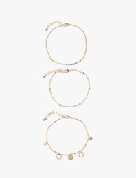 Boncuk Detaylı 3'lü Zincir Bileklik Seti