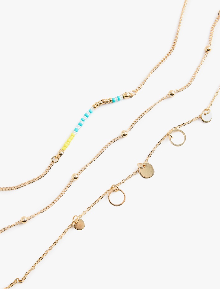 Kadın Boncuk Detaylı 3'lü Zincir Bileklik Seti