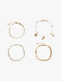 Boncuk Detaylı 4'lü Zincir Bileklik Seti