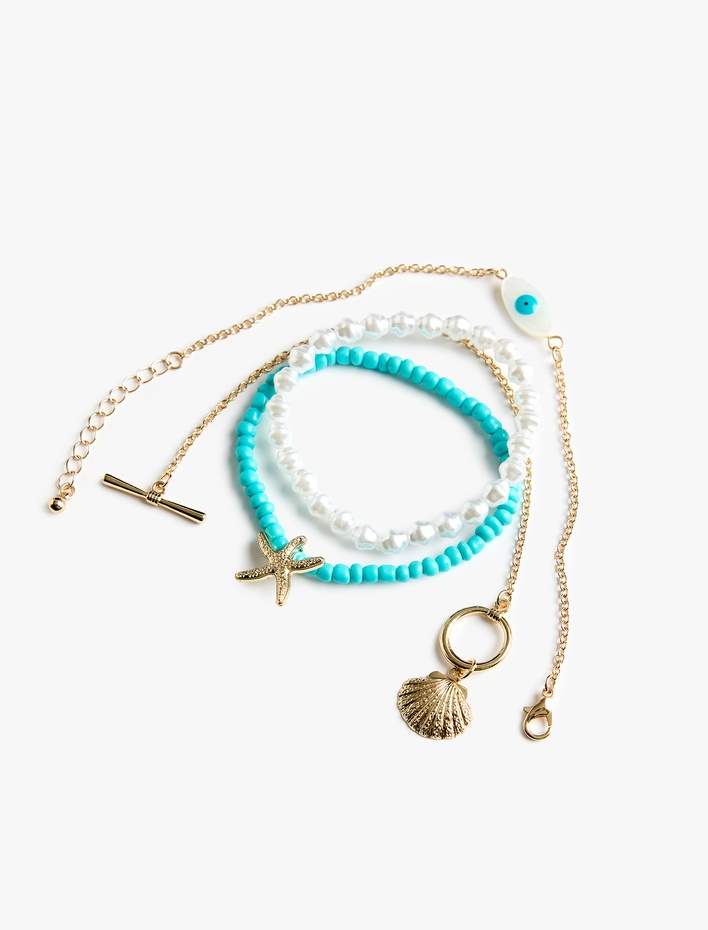 Kadın Deniz Yıldızı ve Kabuk Detaylı Zarif Bileklik Seti