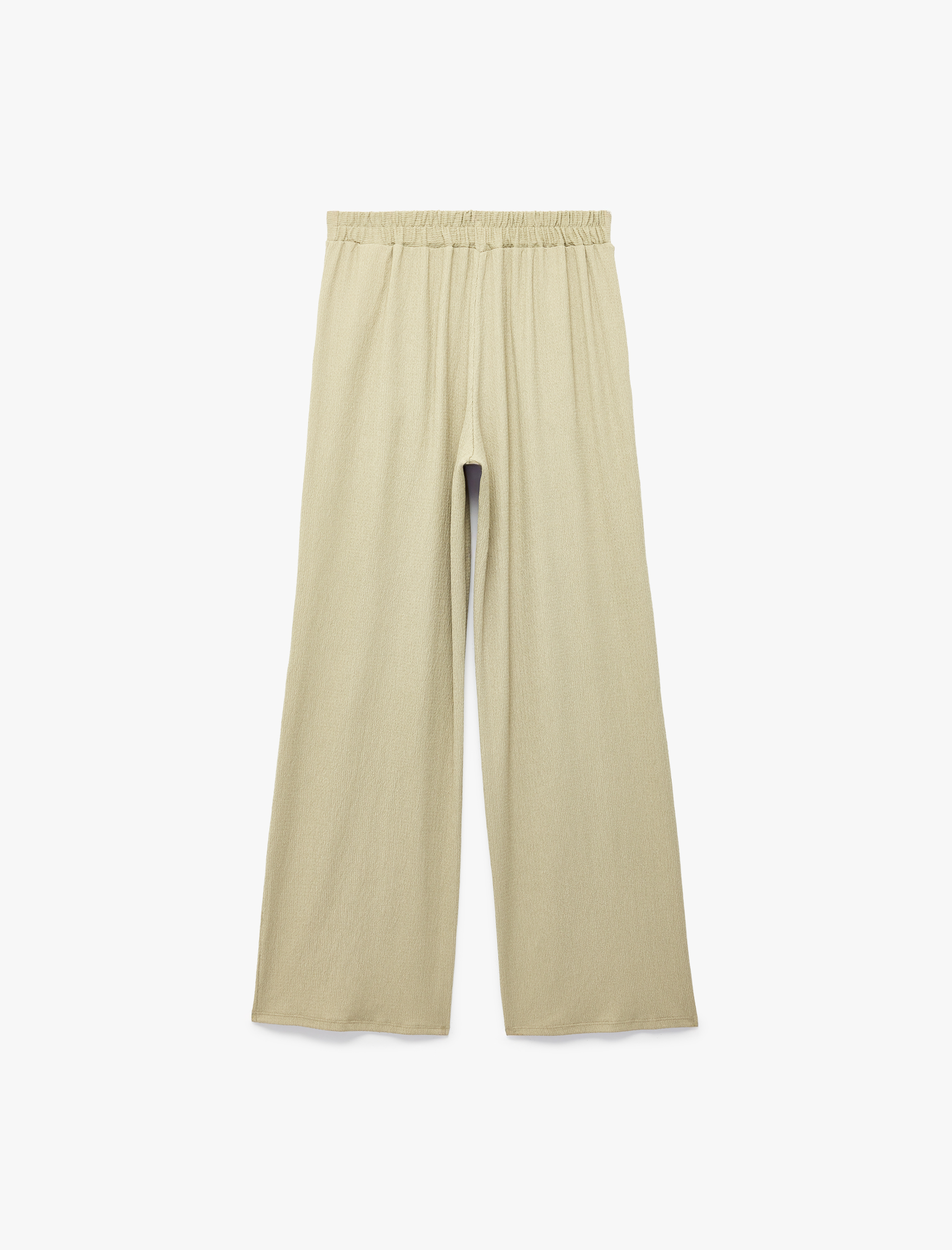   Bürümcük Kumaş Dokulu Cepli Pile Detaylı Geniş Paça Palazzo Pantolon