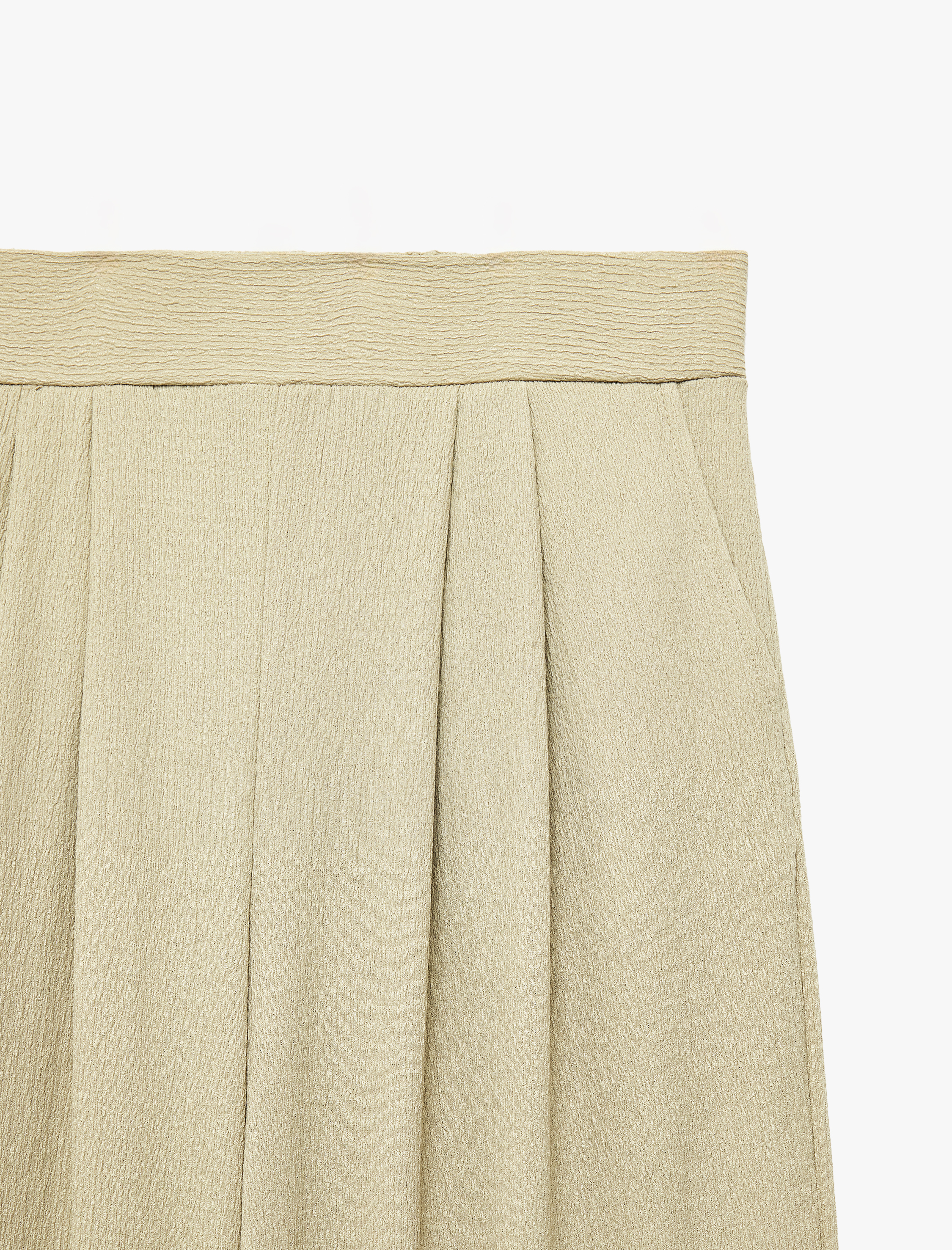   Bürümcük Kumaş Dokulu Cepli Pile Detaylı Geniş Paça Palazzo Pantolon