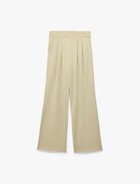 Bürümcük Kumaş Dokulu Cepli Pile Detaylı Geniş Paça Palazzo Pantolon