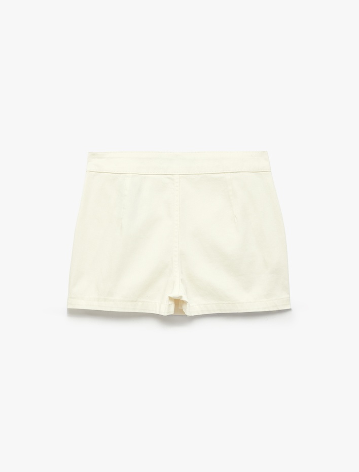  Düğme Detaylı Rahat Kalıp Pamuklu Mini Şort Etek