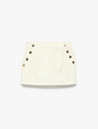 Düğme Detaylı Rahat Kalıp Pamuklu Mini Şort Etek