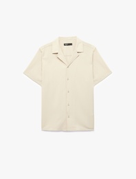 Regular Fit Kısa Kollu Dokulu Apaş Yaka Gömlek