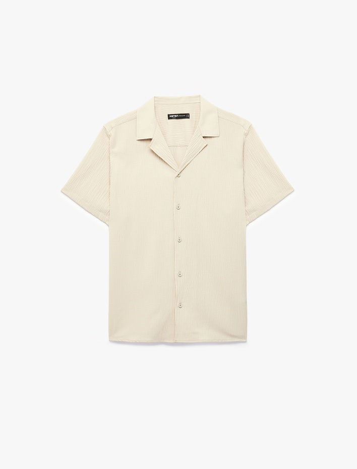  Regular Fit Kısa Kollu Dokulu Apaş Yaka Gömlek