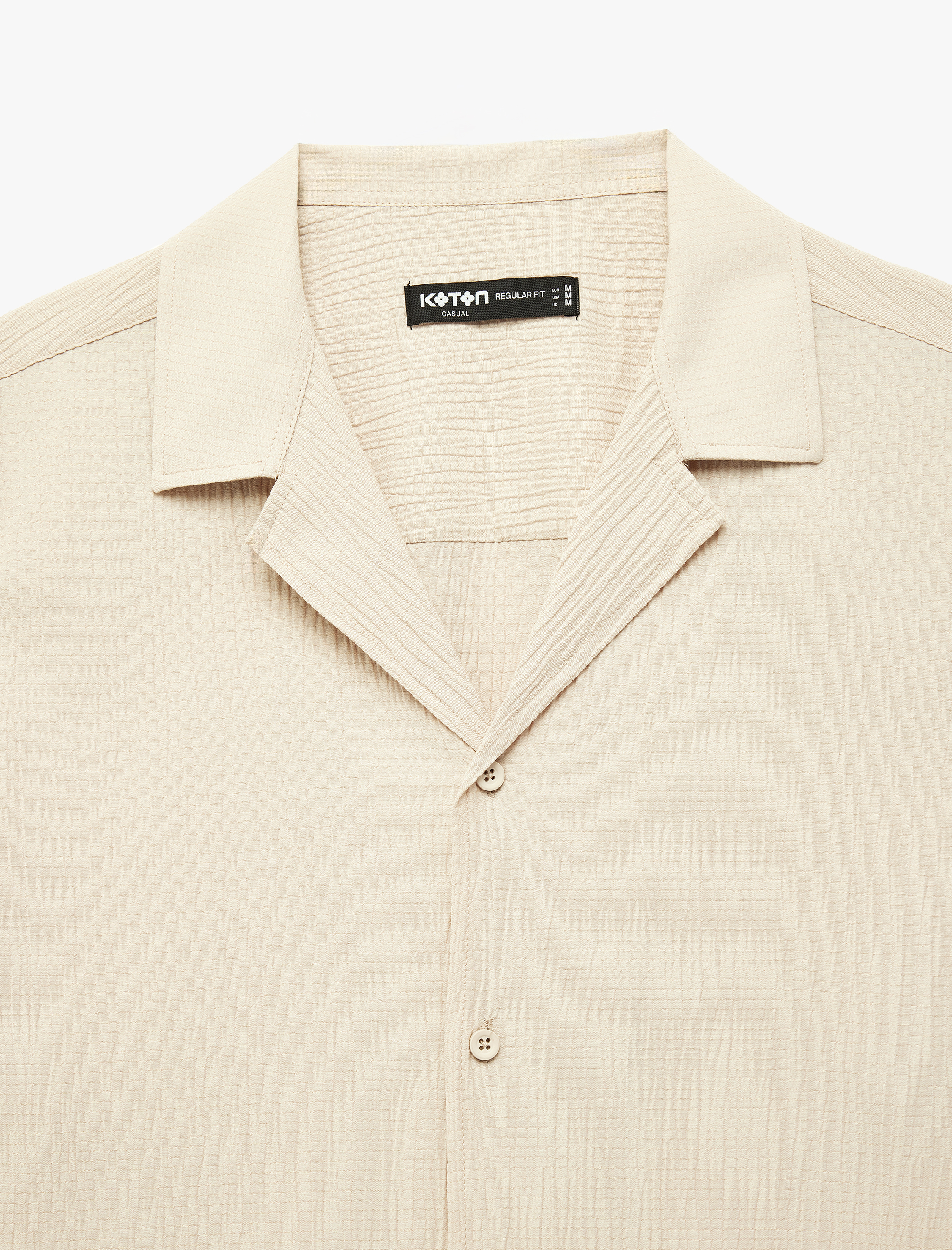   Regular Fit Kısa Kollu Dokulu Apaş Yaka Gömlek