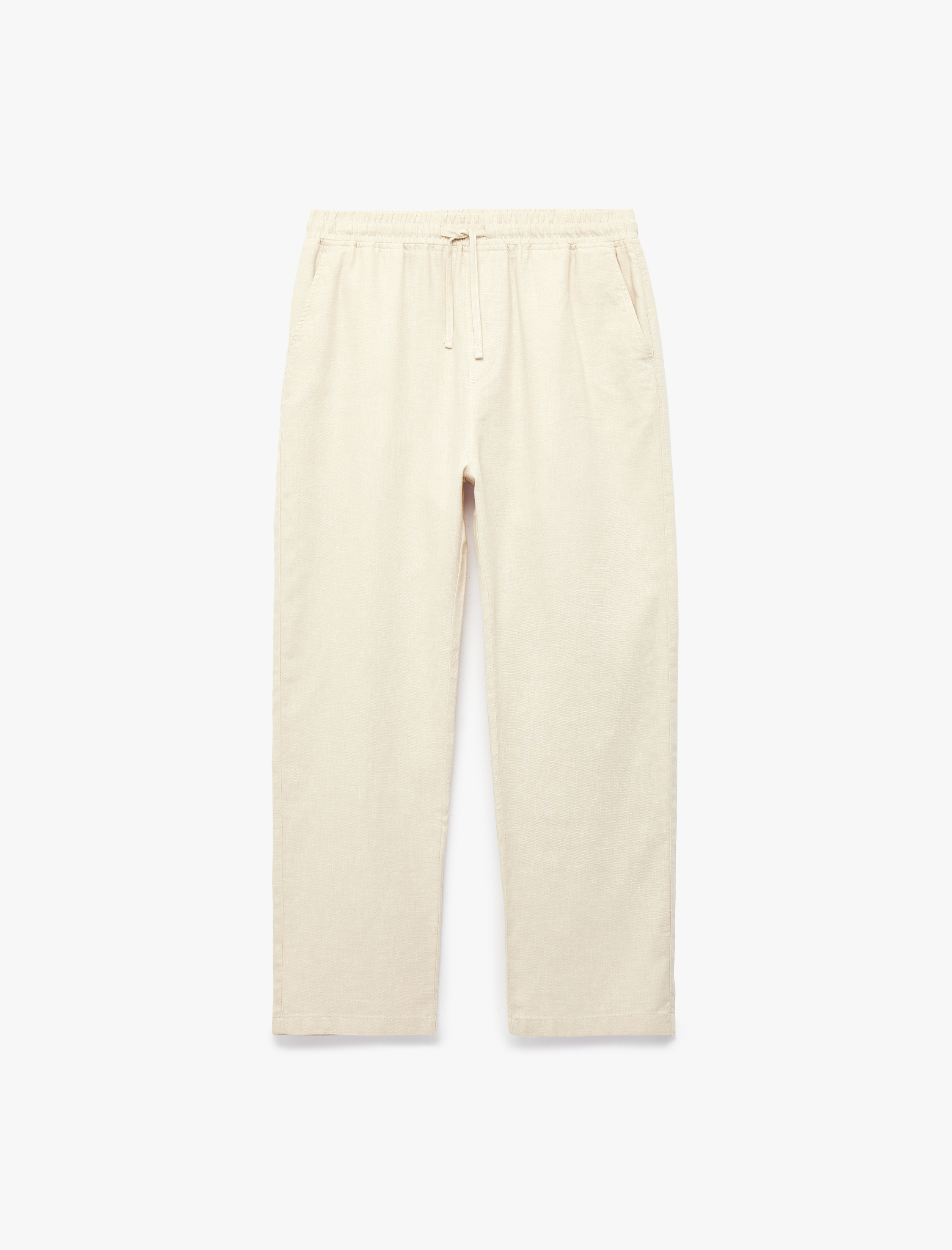   Regular Fit Cepli Pamuk Keten Karışımlı Beli Bağcıklı Pantolon