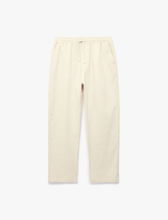  Regular Fit Cepli Pamuk Keten Karışımlı Beli Bağcıklı Pantolon