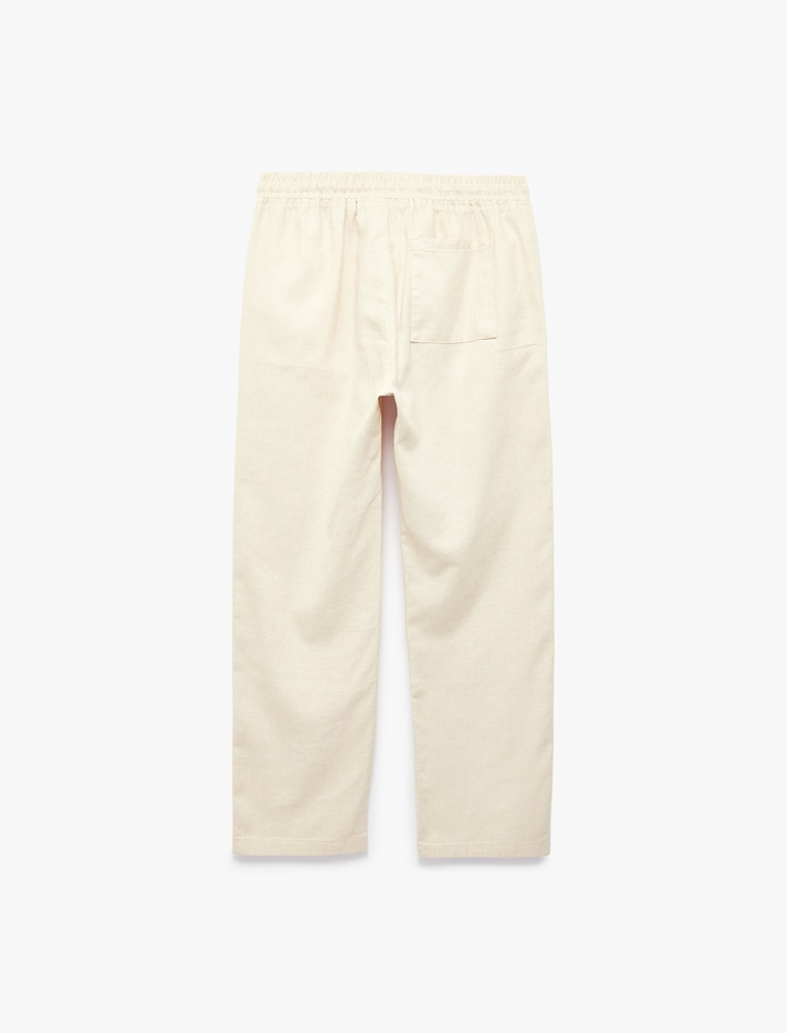  Regular Fit Cepli Pamuk Keten Karışımlı Beli Bağcıklı Pantolon