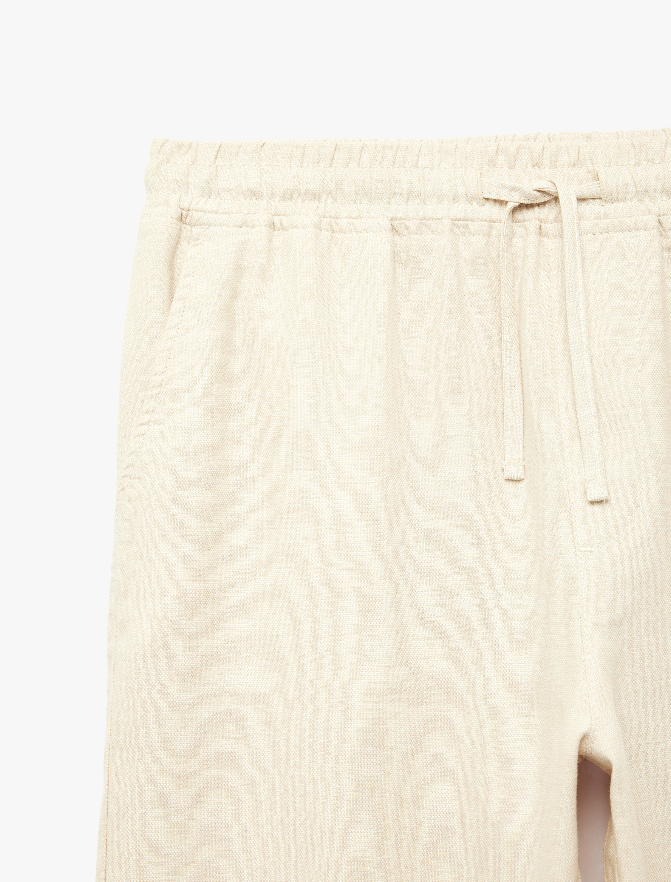   Regular Fit Cepli Pamuk Keten Karışımlı Beli Bağcıklı Pantolon