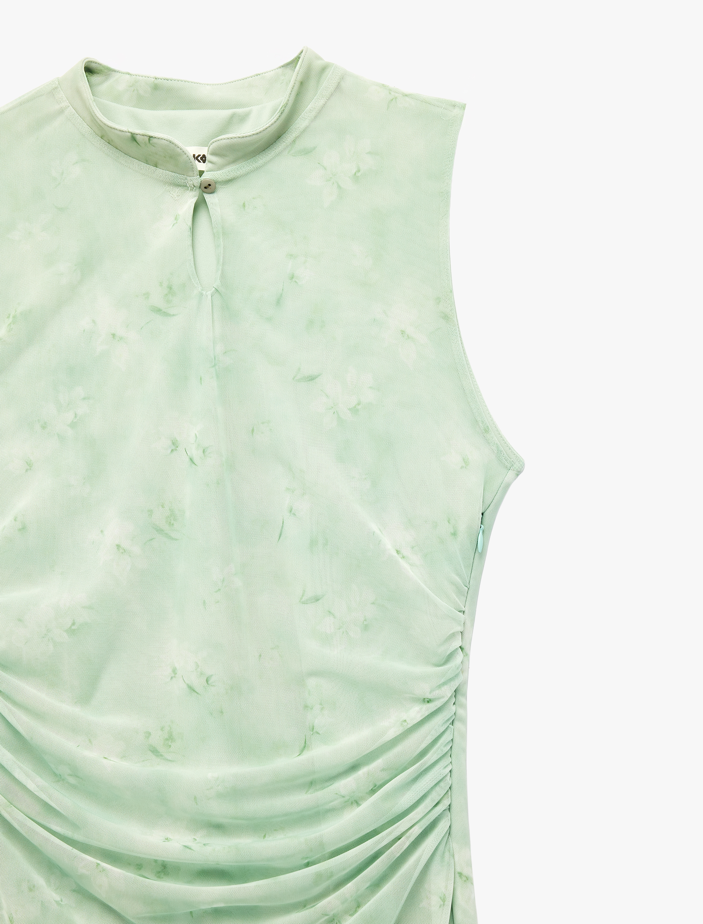   Kolsuz Pencere Detaylı Çiçekli Drapeli Midi Qipao Yaka Tül Elbise