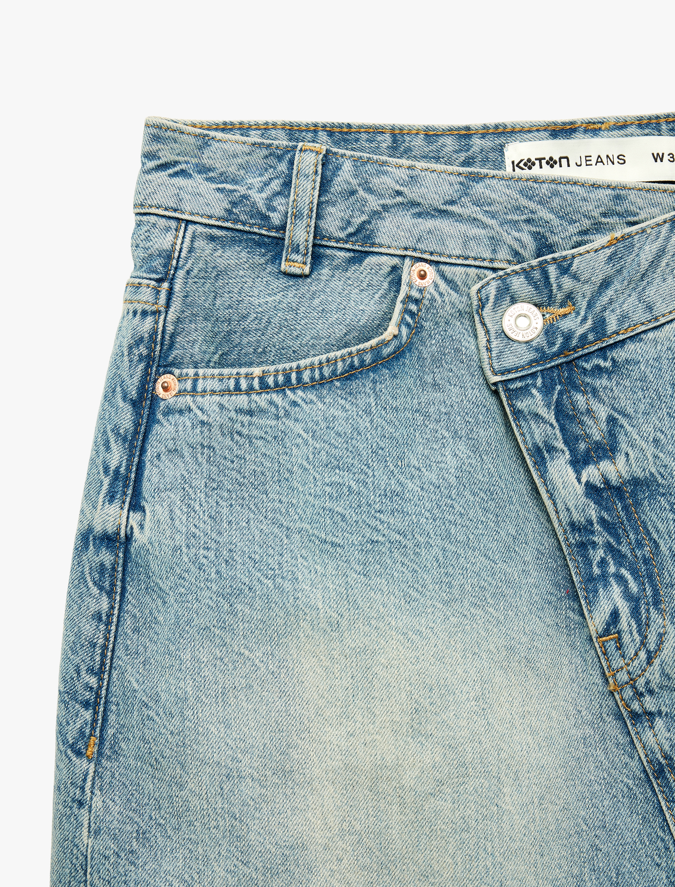   Pamuklu Cepli Düğmeli Asimetrik Mini Denim Etek