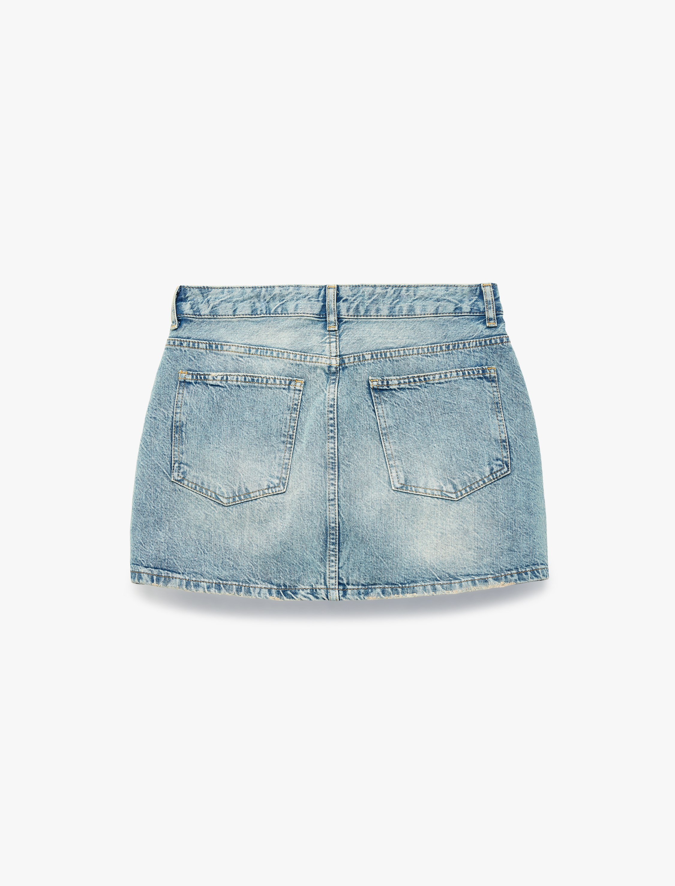   Pamuklu Cepli Düğmeli Asimetrik Mini Denim Etek