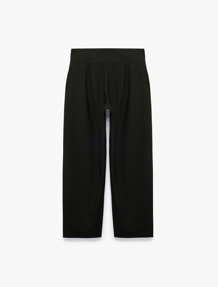  Rahat Kalıp Yüksek Bel Viskon Karışımlı Pileli Balon Pantolon