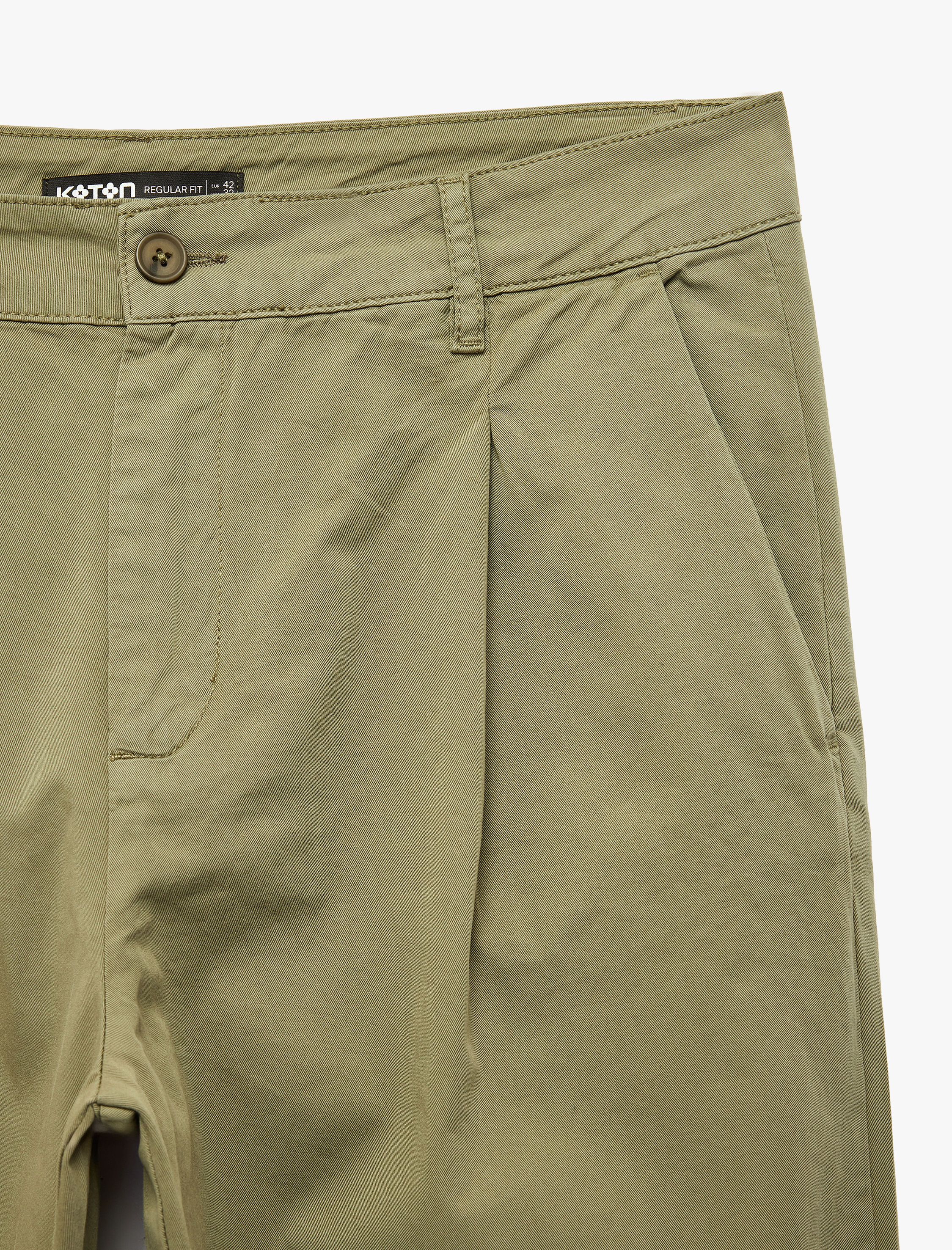   Regular Fit Düğmeli Cepli Pamuklu Pileli Gabardin Yazlık Pantolon