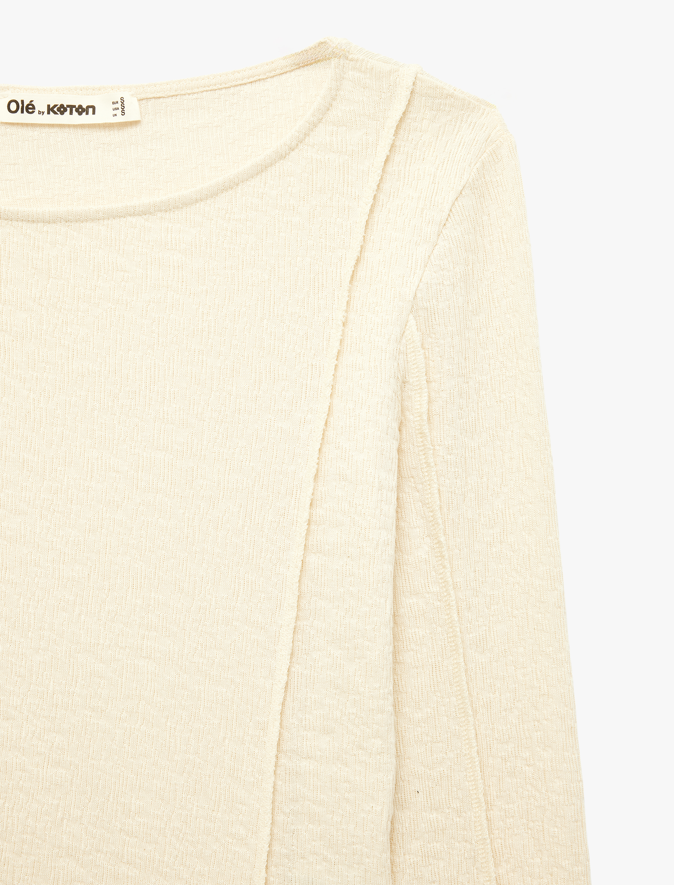   Pamuklu Nervürlü Slim Fit Kayık Yaka Uzun Kollu Tişört