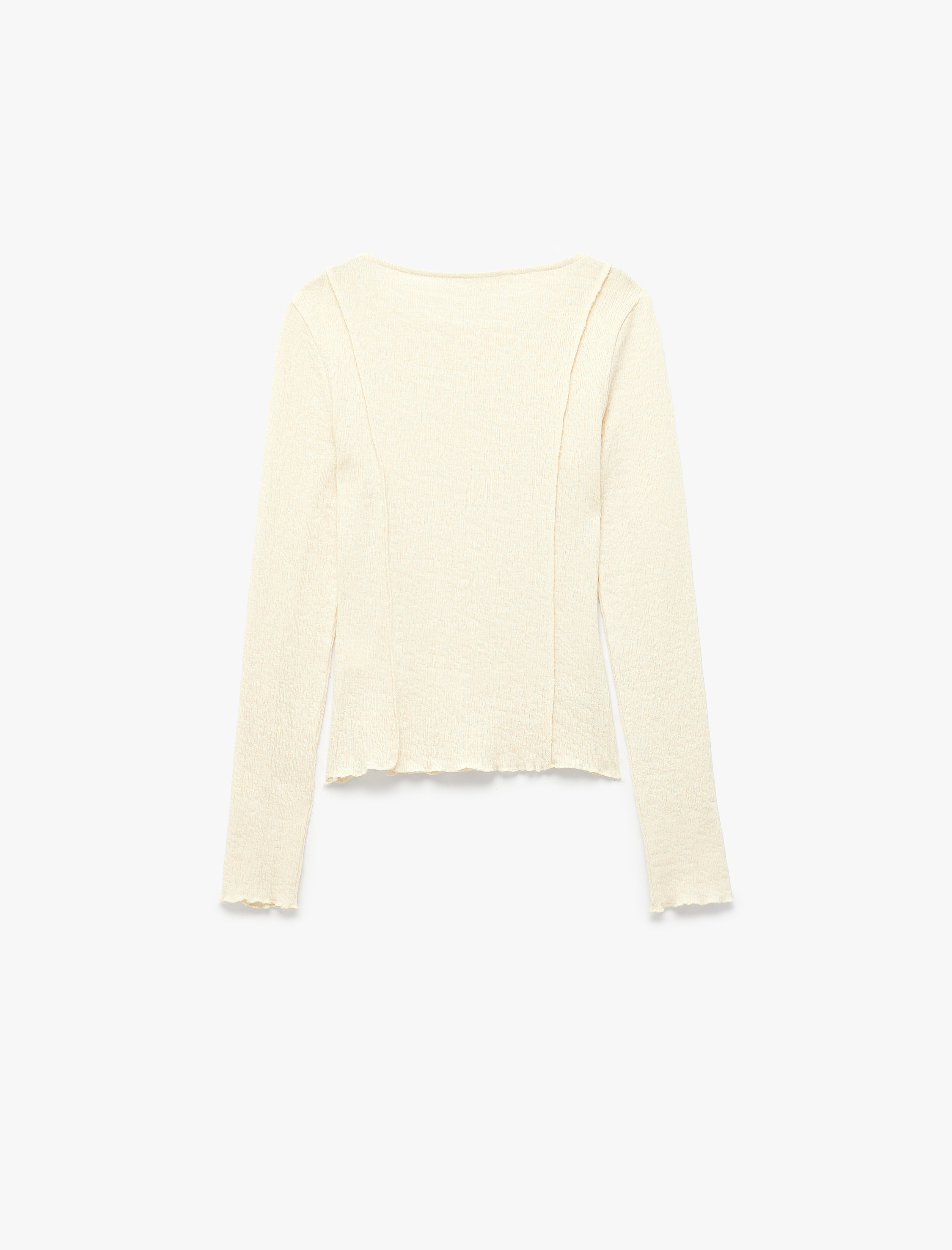   Pamuklu Nervürlü Slim Fit Kayık Yaka Uzun Kollu Tişört